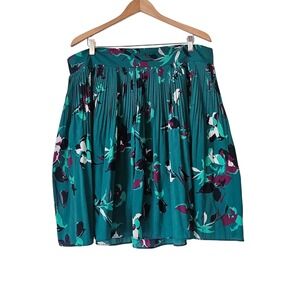 Merona Teal Green Floral Pleated A-Line Skirt XXL Pockets Knee Length Feminine